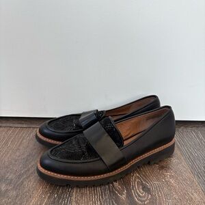 Halogen Black Leather & Snake-Print Penny Loafers